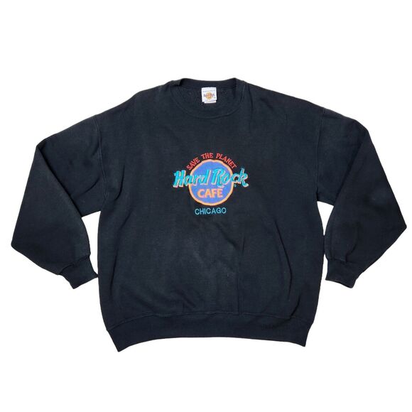 Vtg 90s Hard Rock Cafe Sweater XL Embroidered Chicago Made In USA Travel Retro - Picture 1 of 8